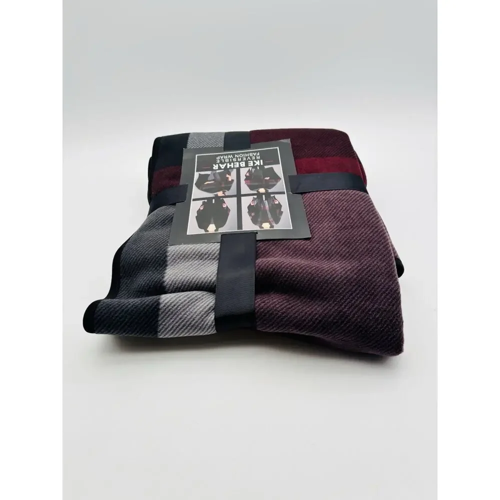 New Ike Behar Ladies Reversible Fashion Wrap One Size Black W/maroon Lines Plush